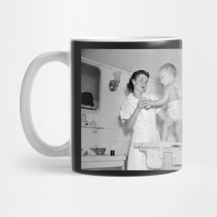 Baby's Bathtime, 1937. Vintage Photo Mug